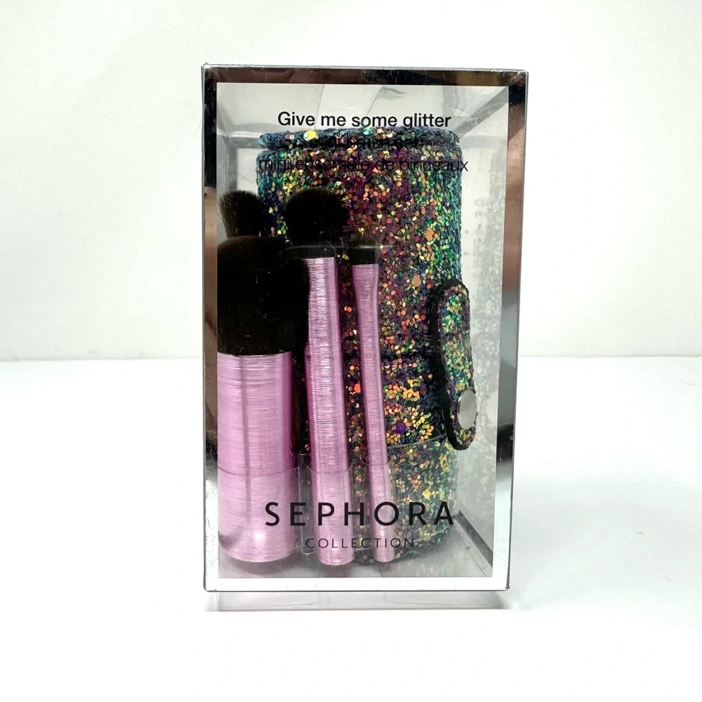 SEPHORA mini / travel size brush set and glitter case, NWOT